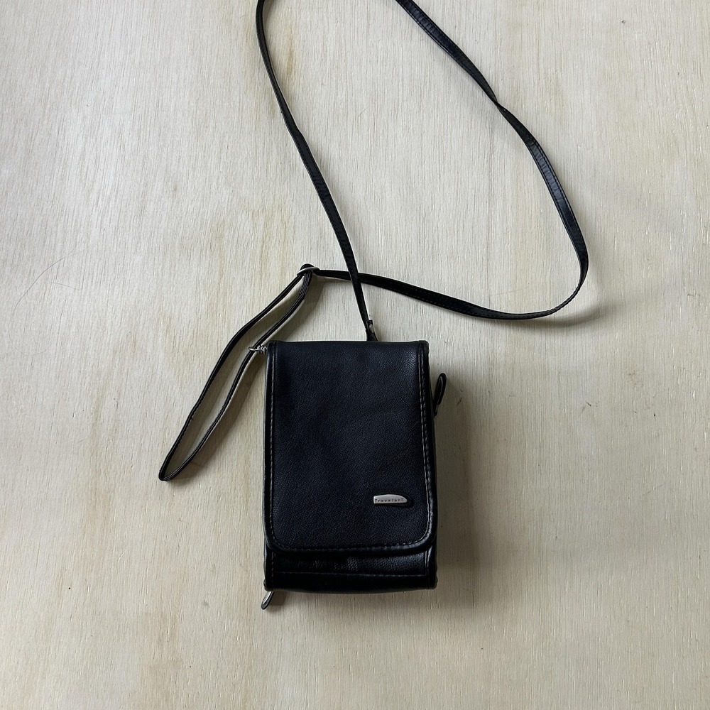 Travelon Black Leather Neck Pouch Travel Wallet Crossbody Organizer Bag Unisex
